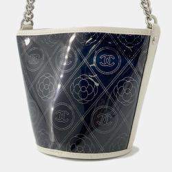 Chanel Cc Logo Camellia Plastics Black/White Plastics Leather Bucket Bag