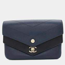 Chanel V Stitch  Navy/Black Leather Waist Bag
