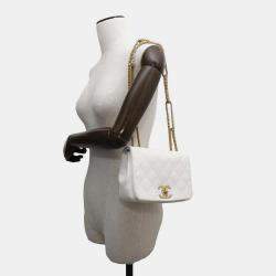 Chanel White Lambskin Chain Shoulder Bag