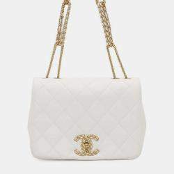 Chanel White Lambskin Chain Shoulder Bag