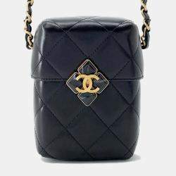 Chanel Matelasse Cc Logo Box Chain Black Lambskin shoulder  Bag