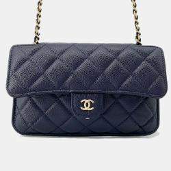 Chanel Navy Pink Caviar Leather Nylon Shoulder Bag