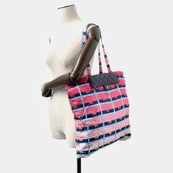Chanel Navy Pink Caviar Leather Nylon Shoulder Bag