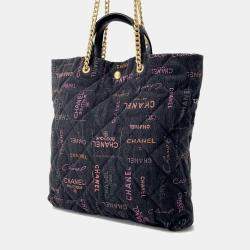 Chanel Black Denim Maxi Shopping Chain Tote Bag