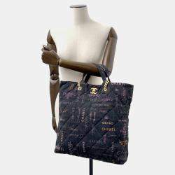 Chanel Black Denim Maxi Shopping Chain Tote Bag