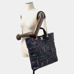 Chanel Black Denim Maxi Shopping Chain Tote Bag