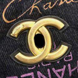 Chanel Black Denim Maxi Shopping Chain Tote Bag