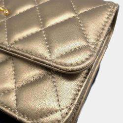 Pre Owned Chanel Gold Lambskin Phone Case Shoulder Bag