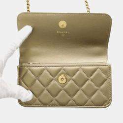 Pre Owned Chanel Gold Lambskin Phone Case Shoulder Bag