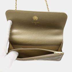 Pre Owned Chanel Gold Lambskin Phone Case Shoulder Bag
