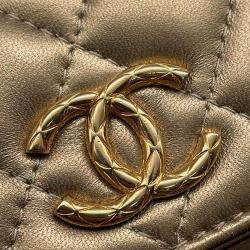 Pre Owned Chanel Gold Lambskin Phone Case Shoulder Bag
