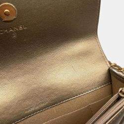 Pre Owned Chanel Gold Lambskin Phone Case Shoulder Bag