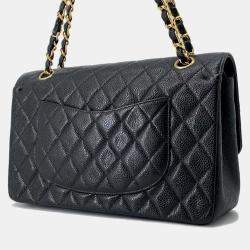 Chanel Matelasse Double Flap Chain Black Caviar Leather shoulder Bag