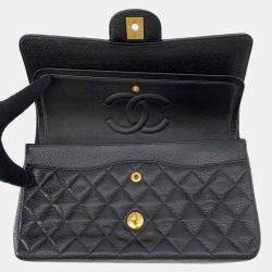 Chanel Matelasse Double Flap Chain Black Caviar Leather shoulder Bag