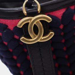 Chanel Navy Blue Small Knit and Calfskin Gabrielle Hobo