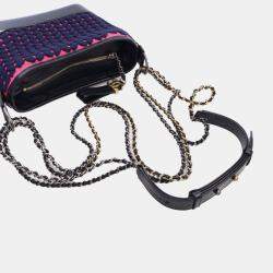 Chanel Navy Blue Small Knit and Calfskin Gabrielle Hobo