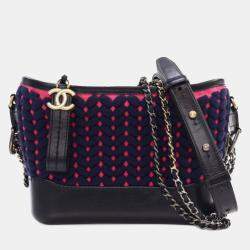 Chanel Navy Blue Small Knit and Calfskin Gabrielle Hobo