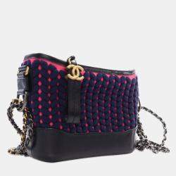 Chanel Navy Blue Small Knit and Calfskin Gabrielle Hobo