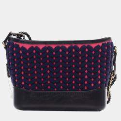 Chanel Navy Blue Small Knit and Calfskin Gabrielle Hobo