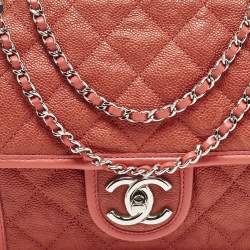 Pre Owned Chanel Red Quilted Caviar Leather French Riviera Shoulder Bag