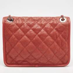 Pre Owned Chanel Red Quilted Caviar Leather French Riviera Shoulder Bag