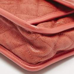 Pre Owned Chanel Red Quilted Caviar Leather French Riviera Shoulder Bag
