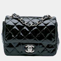 Pre Owned Chanel Black Mini Square Classic Patent Single Flap