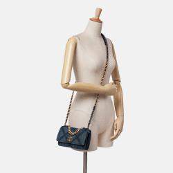 Chanel Blue Denim Stitched 19 Flap Wallet On Chain