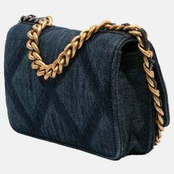 Chanel Blue Denim Stitched 19 Flap Wallet On Chain