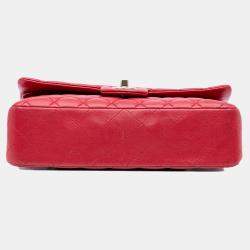 Pre Owned Chanel Red Medium Classic Lambskin Double Flap