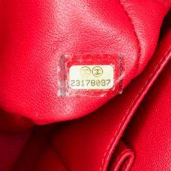Pre Owned Chanel Red Medium Classic Lambskin Double Flap