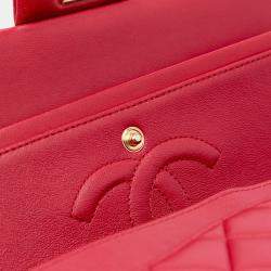 Pre Owned Chanel Red Medium Classic Lambskin Double Flap