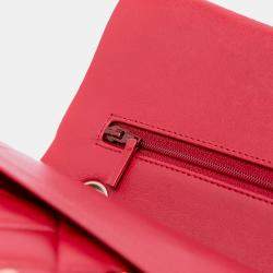 Pre Owned Chanel Red Medium Classic Lambskin Double Flap