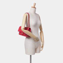Pre Owned Chanel Red Medium Classic Lambskin Double Flap