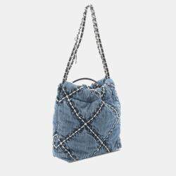 Chanel Blue Mini Denim Stitched 22 Handbag