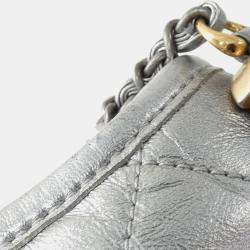 Pre Owned Chanel Silver Leather Gabrielle Shoulder Bag