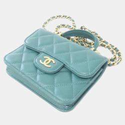 Chanel Green Lambskin Leather Top Handle Clutch Bag 