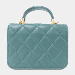 Chanel Green Lambskin Leather Top Handle Clutch Bag 
