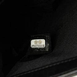 Pre Owned Chanel Black Silver Lambskin Patent Leather Chevron Boy Shoulder Bag