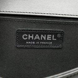 Pre Owned Chanel Black Silver Lambskin Patent Leather Chevron Boy Shoulder Bag