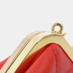 Chanel Red Lambskin Quilted Mini Kiss Lock Clutch With Chain 