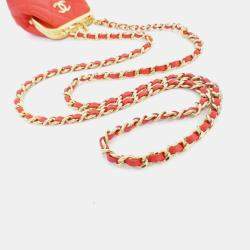 Chanel Red Lambskin Quilted Mini Kiss Lock Clutch With Chain 