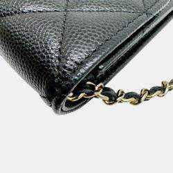 Chanel Black Caviar  Matelasse Mini Chain Wallet 