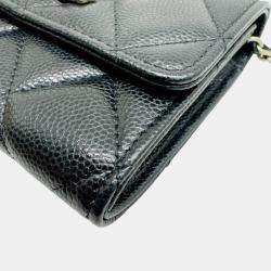 Chanel Black Caviar  Matelasse Mini Chain Wallet 