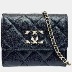 Chanel Black Caviar  Matelasse Mini Chain Wallet 