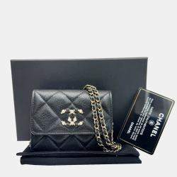 Chanel Black Caviar  Matelasse Mini Chain Wallet 