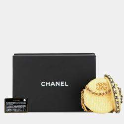 Chanel Yellow Tweed Leather 19 Coco Mark Round Chain Shoulder Bag 