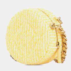 Chanel Yellow Tweed Leather 19 Coco Mark Round Chain Shoulder Bag 