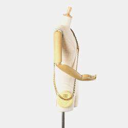 Chanel Yellow Tweed Leather 19 Coco Mark Round Chain Shoulder Bag 