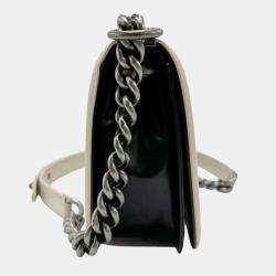 Chanel Black/Off-White Leather  Boy Shoulder Bag 
